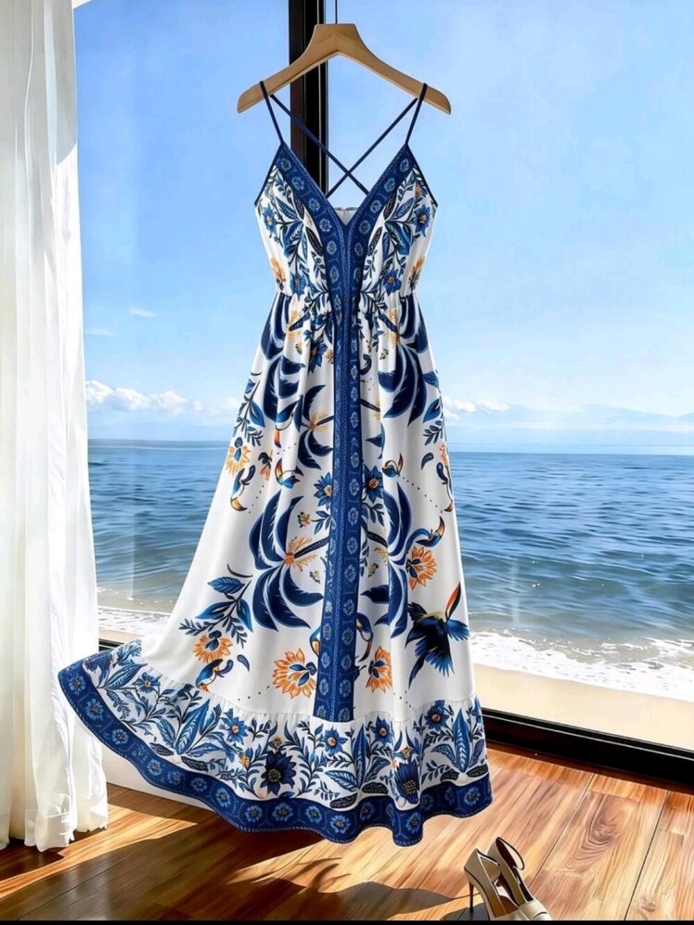 SALE ** BRAND NEW ** White & Blue Floral Maxi Dress